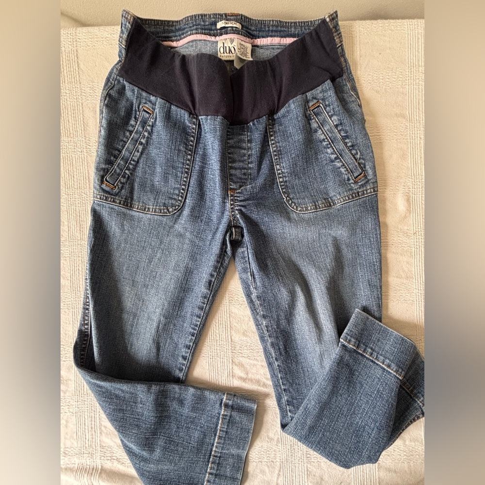 duo Maternity Dark Blue Denim Capris with Navy Support Panel